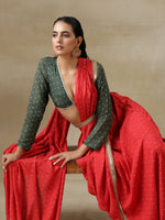 Thumbnail for trueBrowns Red Bandhani Printed Silk Skirt Stitched Saree with Belt - Distacart