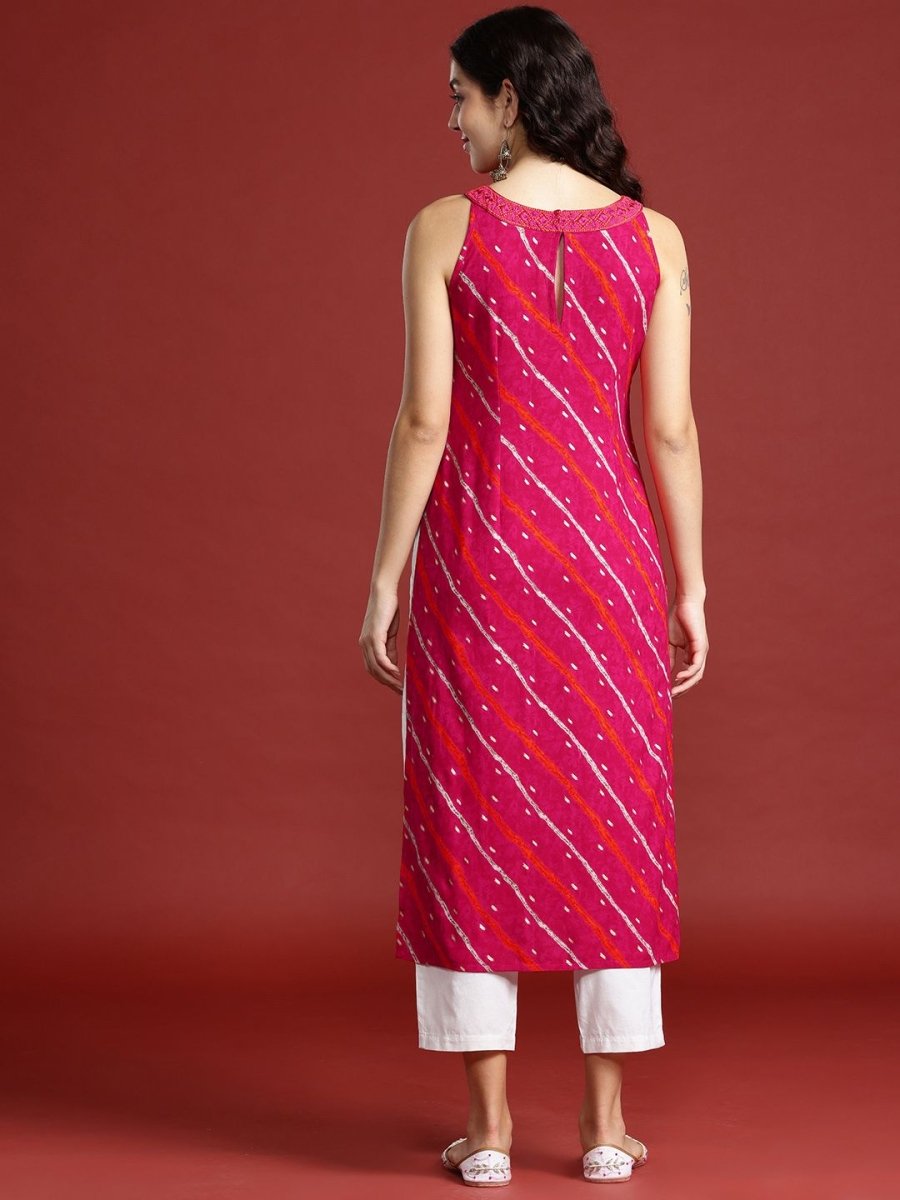 Anouk Leheriya Printed Halter Neck Thread Work Kurta - Distacart