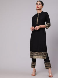 Thumbnail for Aks Ethnic Motifs Printed Mandarin Collar Straight Kurta With Trousers - Distacart