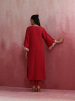 Thumbnail for trueBrowns Red Straight Cotton Dobby Kurta Set - Distacart