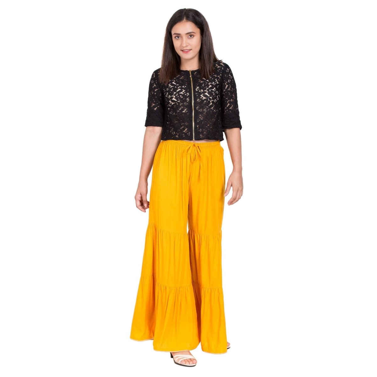 Asmaani Mustard Color Solid Plain Gharara