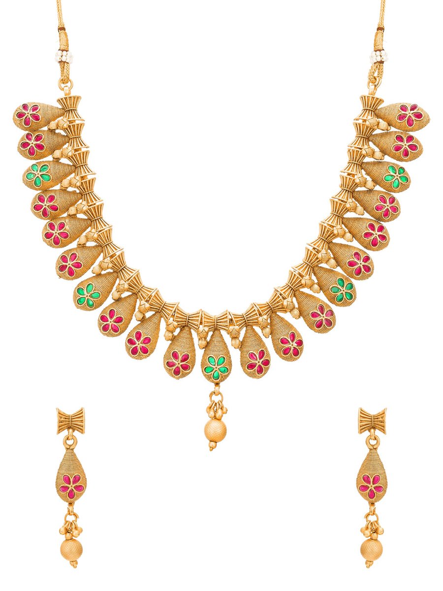 Aadita Gold Plated Temple Choker Ruby Jewellery Set - Distacart