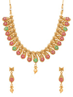 Thumbnail for Aadita Gold Plated Temple Choker Ruby Jewellery Set - Distacart