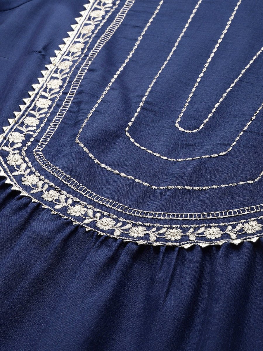 Anouk Floral Yoke Design Tiered Gotta Patti A-Line Kurta With Trousers & With Dupatta - Distacart
