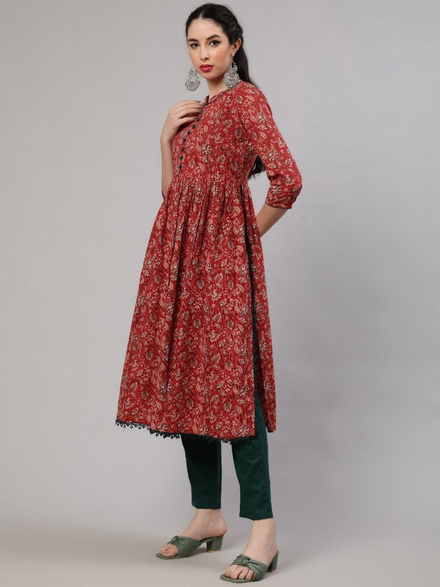 Aks Ethnic Motifs Printed Cotton A-Line Kurta - Distacart