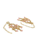 Thumbnail for Anikas Creation Pink & Gold-Plated Kundan Contemporary Chandbalis With Ear Chain Earrings - Distacart