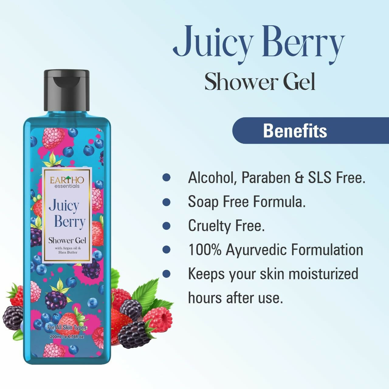 Eartho Essentials Juicy Berry Fusion Ayurvedic Shower Gel - Distacart