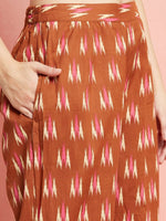 Thumbnail for Aks Ikat Printed Pure Cotton Straight Kurta With Palazzos - Distacart