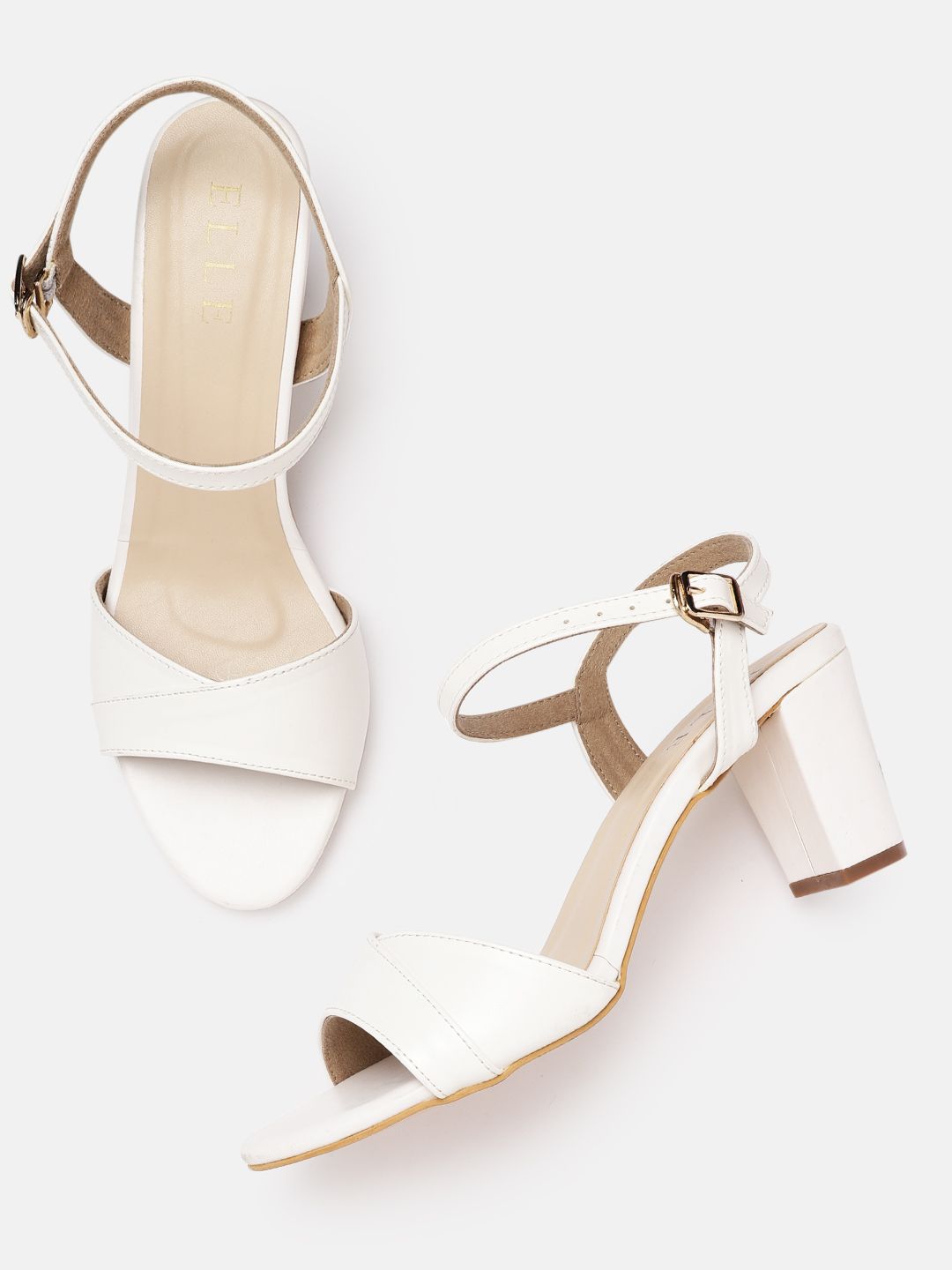ELLE White Solid Block Heels