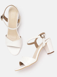 Thumbnail for ELLE White Solid Block Heels