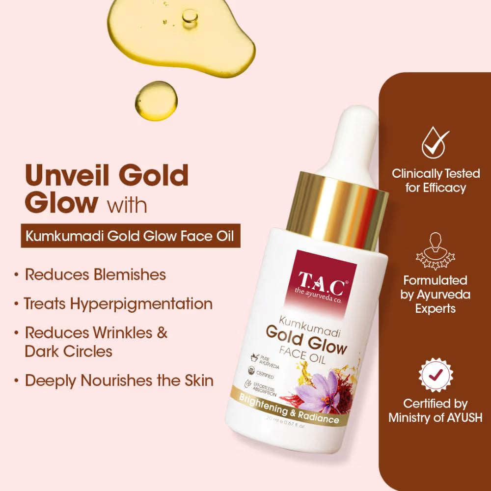 TAC - The Ayurveda Co. 100% Pure Kumkumadi Gold Glow Face Oil For Glowing, Youthful & Radiant Skin - Distacart