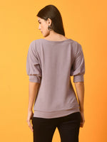 Thumbnail for Myshka Women's Lavender Solid Boat Neck Party Top - Distacart