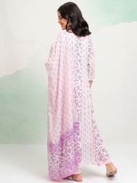 Thumbnail for Vishudh Floral Printed Mirror Work Pure Cotton Anarkali Kurta With Trousers & Dupatta