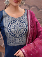 Thumbnail for Vishudh Teal Ethnic Motifs Yoke Design Straight Kurta with Palazzo & Dupatta - Distacart