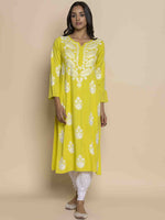 Thumbnail for HOUSE OF KARI Floral Embroidered Chikankari Straight Kurta - Distacart