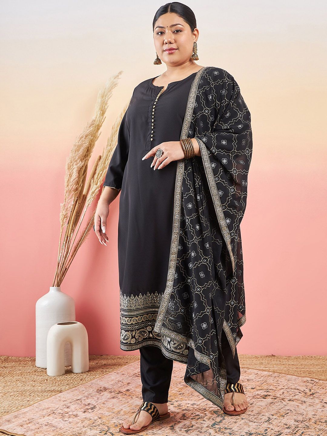 Sztori Paisley Printed Round Neck Straight Kurta With Trouser & Dupatta - Distacart