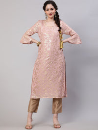 Thumbnail for Aks Floral Printed Bell Sleeves Regular Kurta With Trousers - Distacart