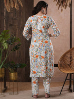 Thumbnail for ADA Floral Printed Round Neck Regular Lucknowi Chikankari Kurta with Trousers - Distacart