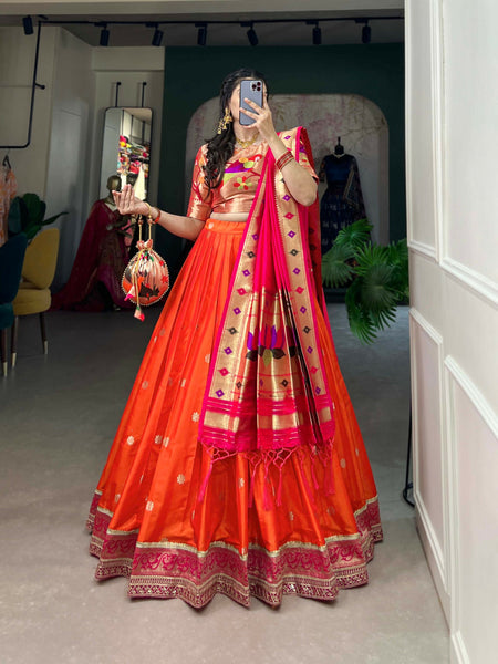 Vastranavya Perfect Classic And Contemporary Fashion Paithani Lehenga Choli - Red - Distacart