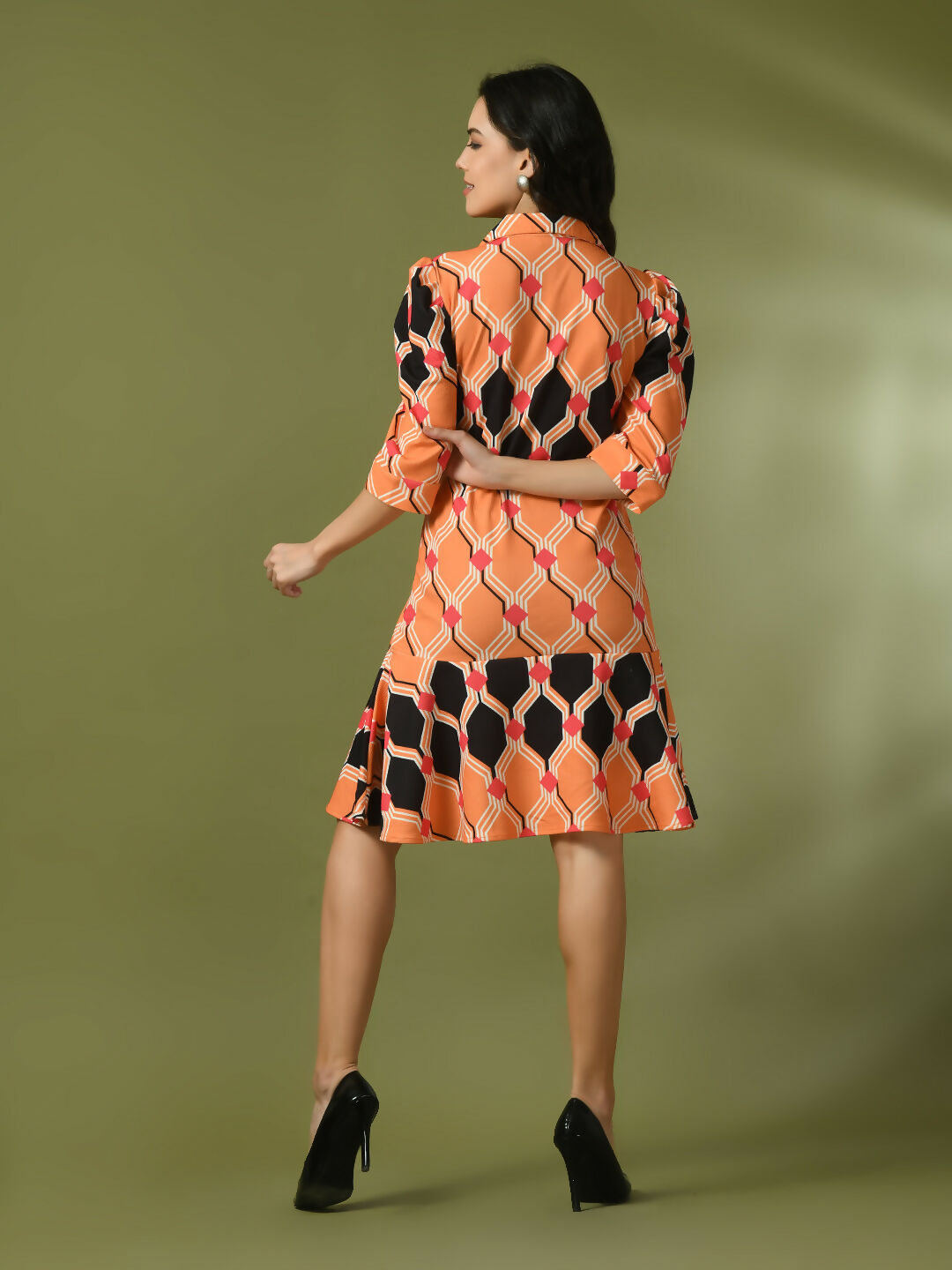 Myshka Women's Multi Printed Shirt Collar Fit and Flare Party Dress - Distacart