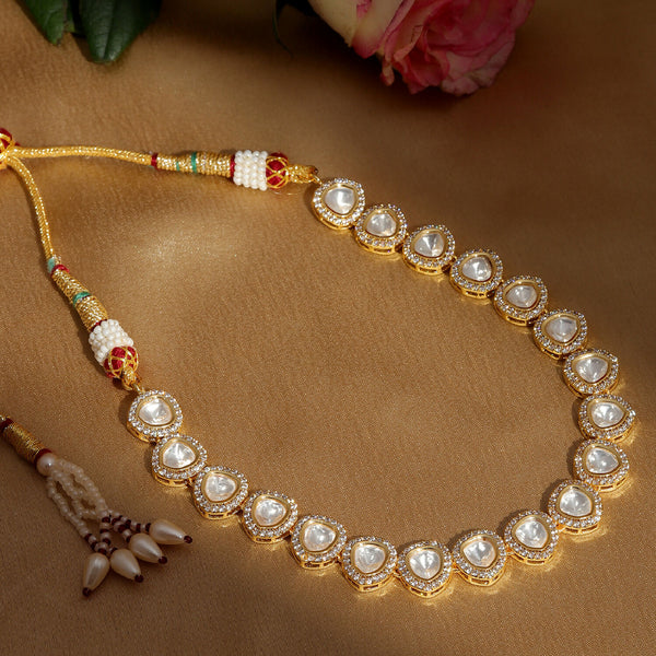 Kundan and Daimond Neckpiece in Brass (Gold) - Ruby Raang - Distacart