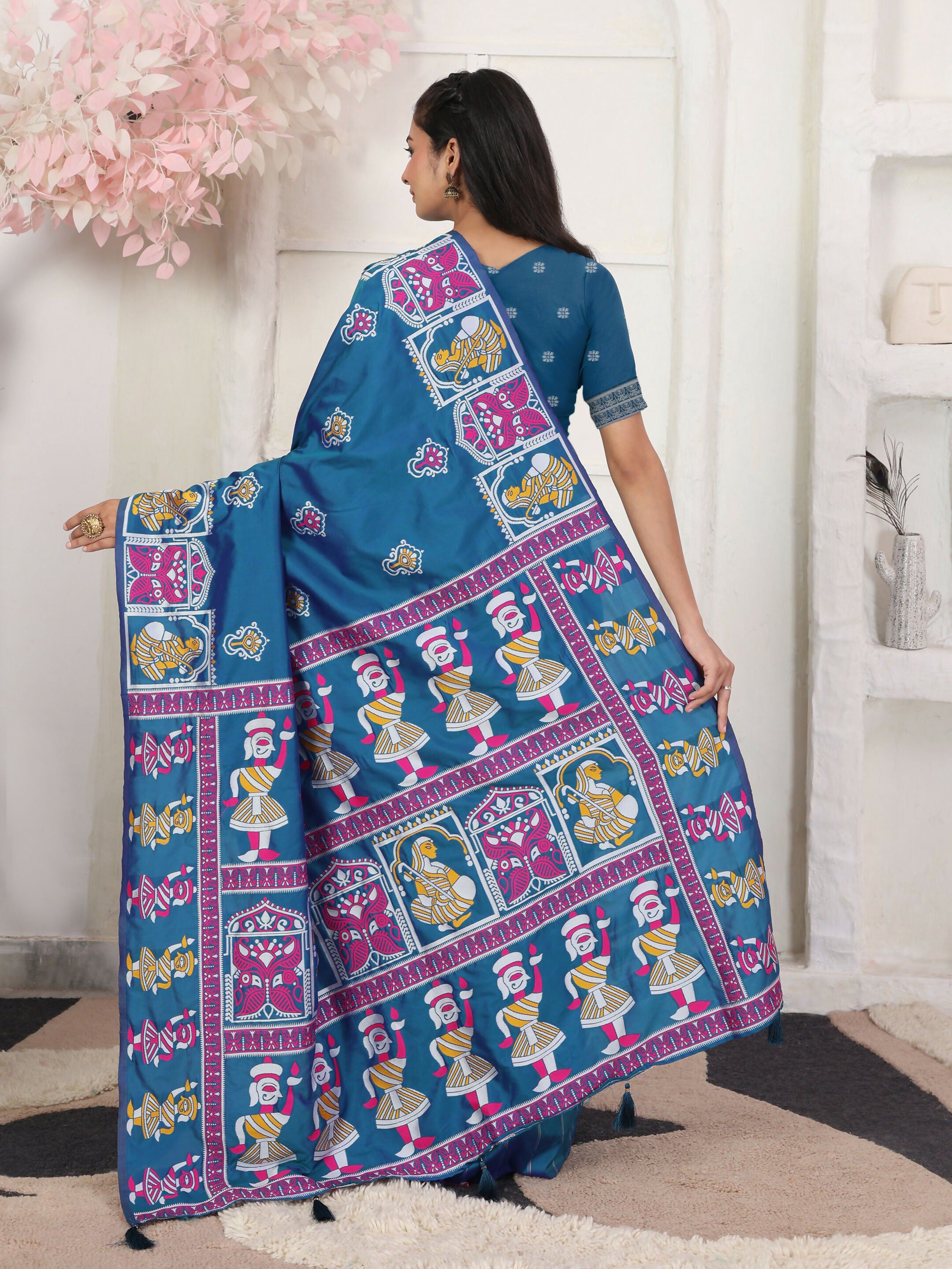 Astita Silk Blend Teal Blue Saree