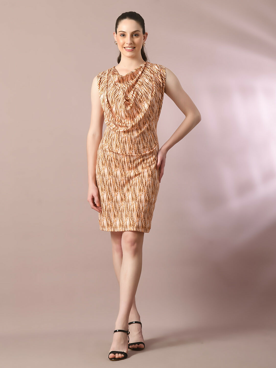 Myshka Women's Multi Printed Cowl Neck Bodycon Party Dress - Distacart