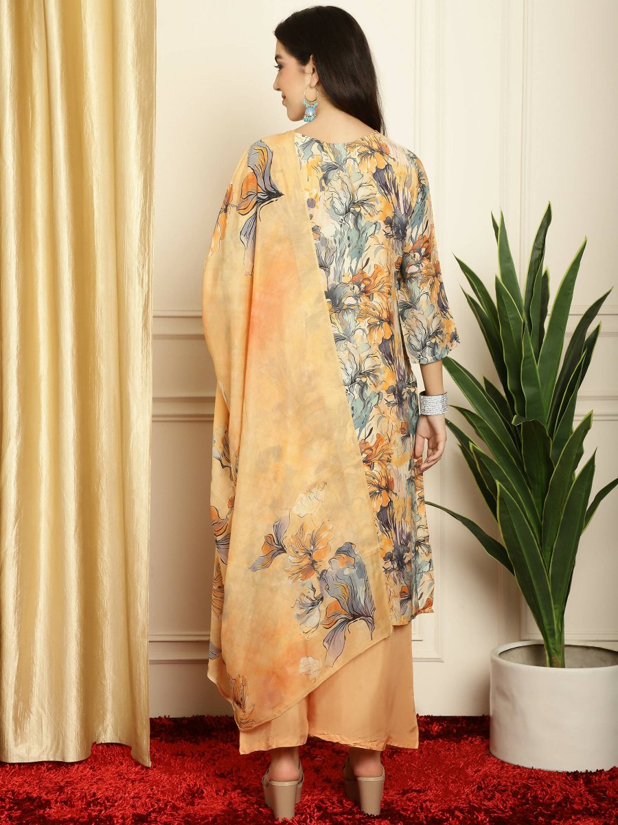 Aastha Fashion Women's Multicolor Muslin Digital Printed with Embroidered Lace work Kurta with Trouser & Dupatta - Distacart
