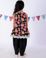Thumbnail for Lil Drama Jaipur Print Stylish Cotton Kurta with Dhoti Set for Girls - Black - Distacart