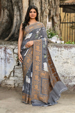Thumbnail for Joban Fashion Silver Grey Pure Crepe Pure Handloom Banarasi Silk Saree