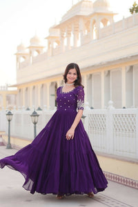 Thumbnail for Aastha Fashion Women's Purple Faux Blooming Embroidery Zari Sequins-work Gown