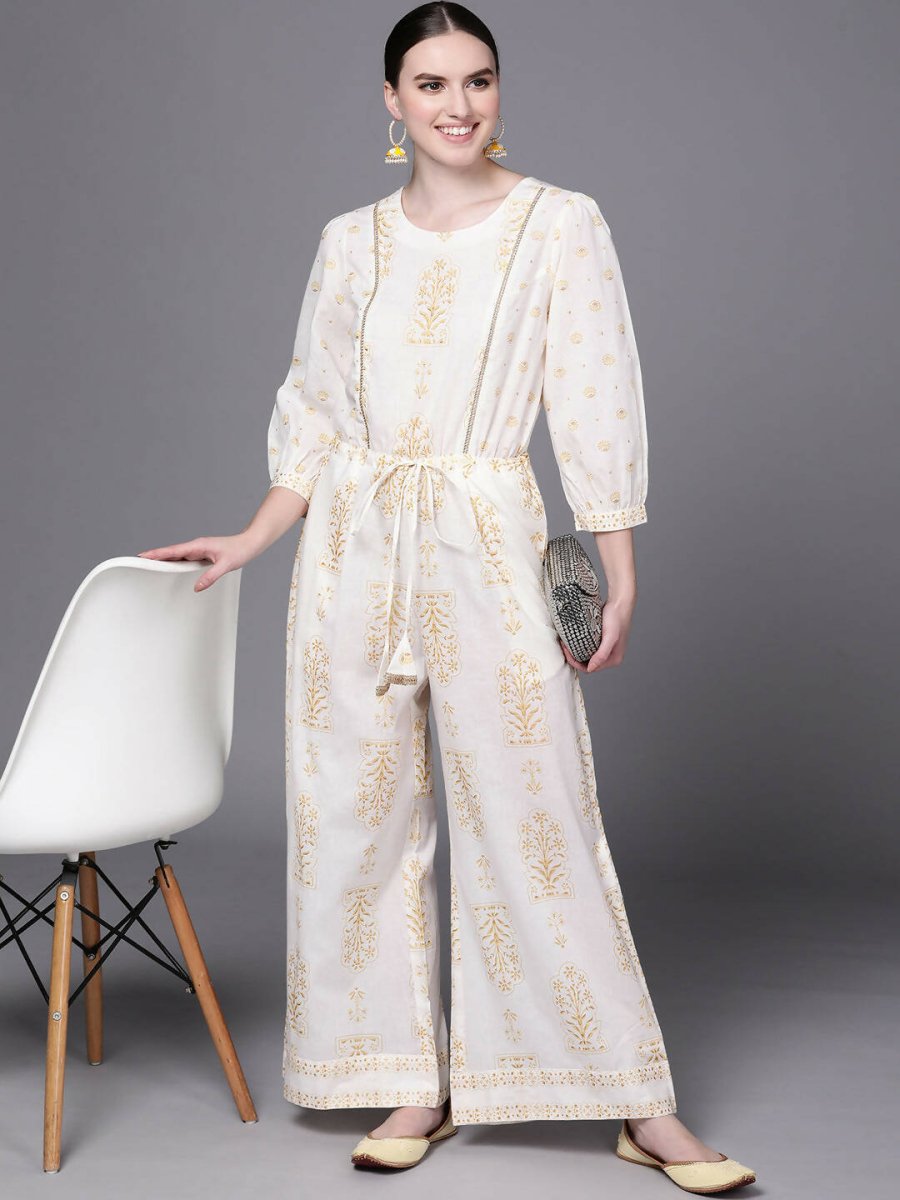 Ahalyaa Off White Printed Basic Jumpsuit - Distacart