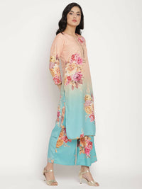 Thumbnail for Ahalyaa Women Peach-Coloured Floral Printed Kurta Palazzo Set With Dupatta - Distacart
