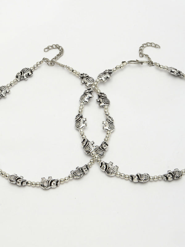 NVR Women's Set of 2 Silver-Plated Elephant Design Anklets - Distacart