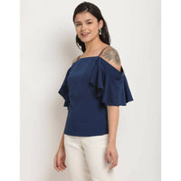 Thumbnail for Aastha Fashion Women's Navy Blue Polyester Solid Casual Top - Distacart