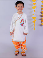 Thumbnail for Lil Drama Janmashtami White Boys Cotton Kurta and Orange Dhoti Ethnic Set - Distacart