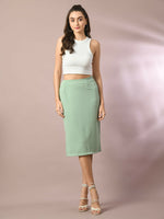 Thumbnail for Myshka Women's Sea Green Solid Knee Length Party Embellished Skirts - Distacart