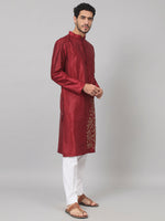 Thumbnail for Classic Silk Kurta With Leaves Embroidery by Hilo Design - Distacart