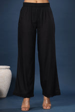 Thumbnail for Juniper Women Black Rayon Solid Wide Leg Palazzo - Distacart