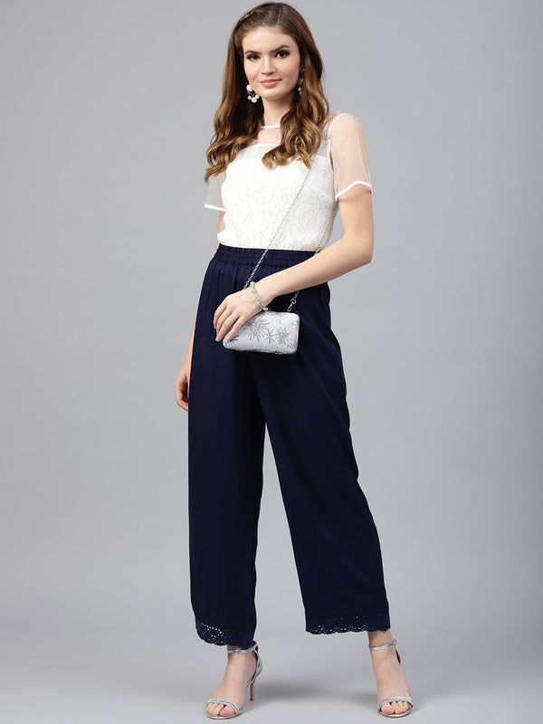 Juniper Navy Blue Solid Rayon Wide Leg Women Palazzo With One Pocket - Distacart