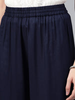 Thumbnail for Juniper Navy Blue Solid Rayon Wide Leg Women Palazzo With One Pocket - Distacart