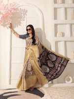 Thumbnail for Shivam Fabrics Beige Lichi Patta Fabric Printed Saree