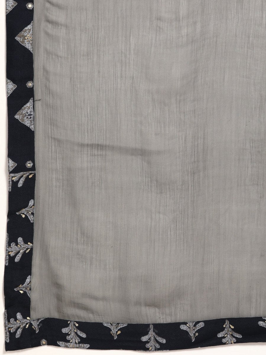 Anouk Women Navy Blue & Grey Ethnic Motifs Printed Kurta with Sharara & Dupatta - Distacart