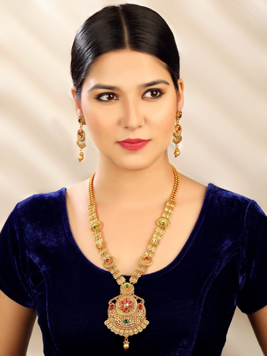 Aadita Gold-Plated & Red e Studded Jewellery Set - Distacart