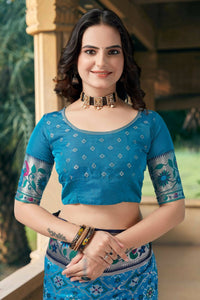 Thumbnail for Aastha Fashion Teal Woven Patola Silk Saree with Blouse - Distacart
