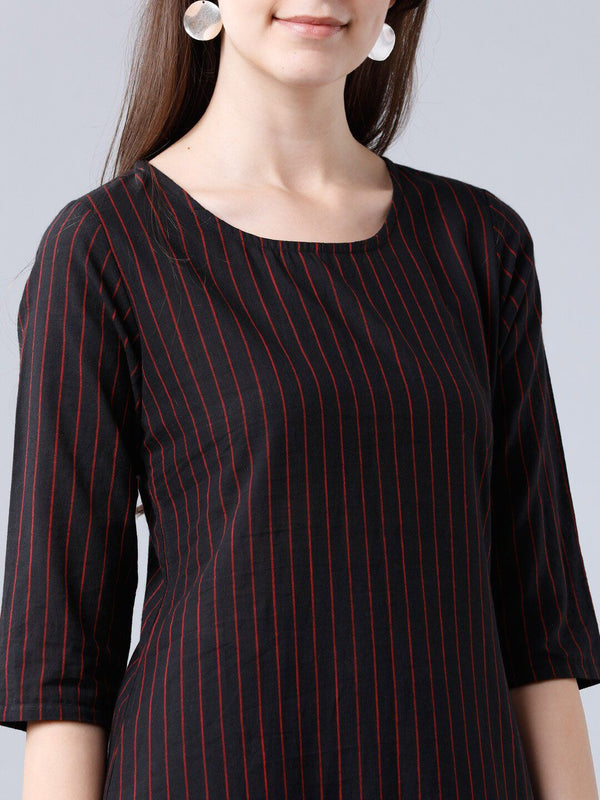 Vishudh Women Black & Red Striped A-Line Kurta - Distacart
