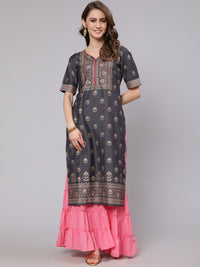Thumbnail for Aks Ethnic Motifs Printed Straight Silk Kurta - Distacart