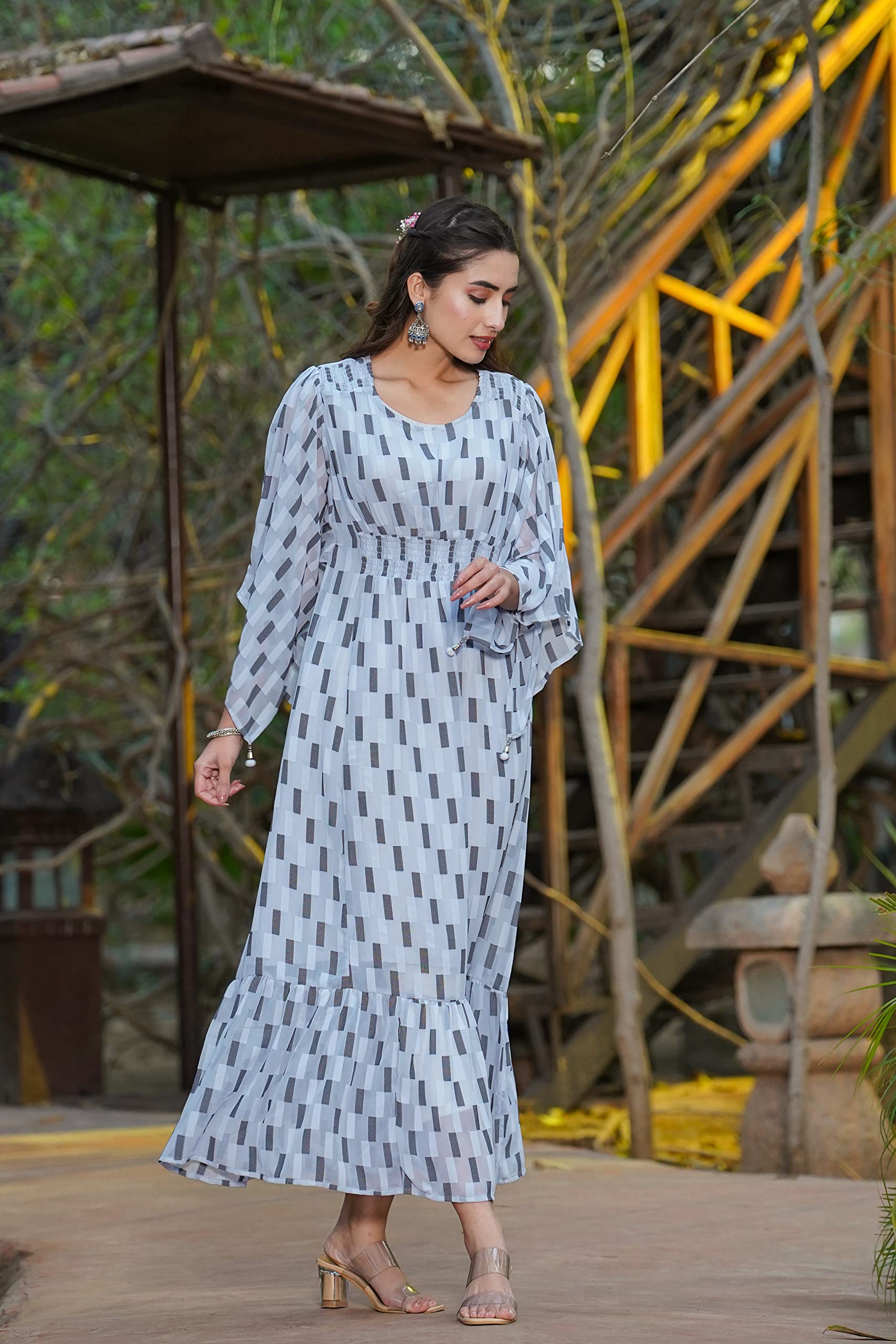 Juniper Women's Women Beautiful Grey Checked Tiered Dress - Distacart