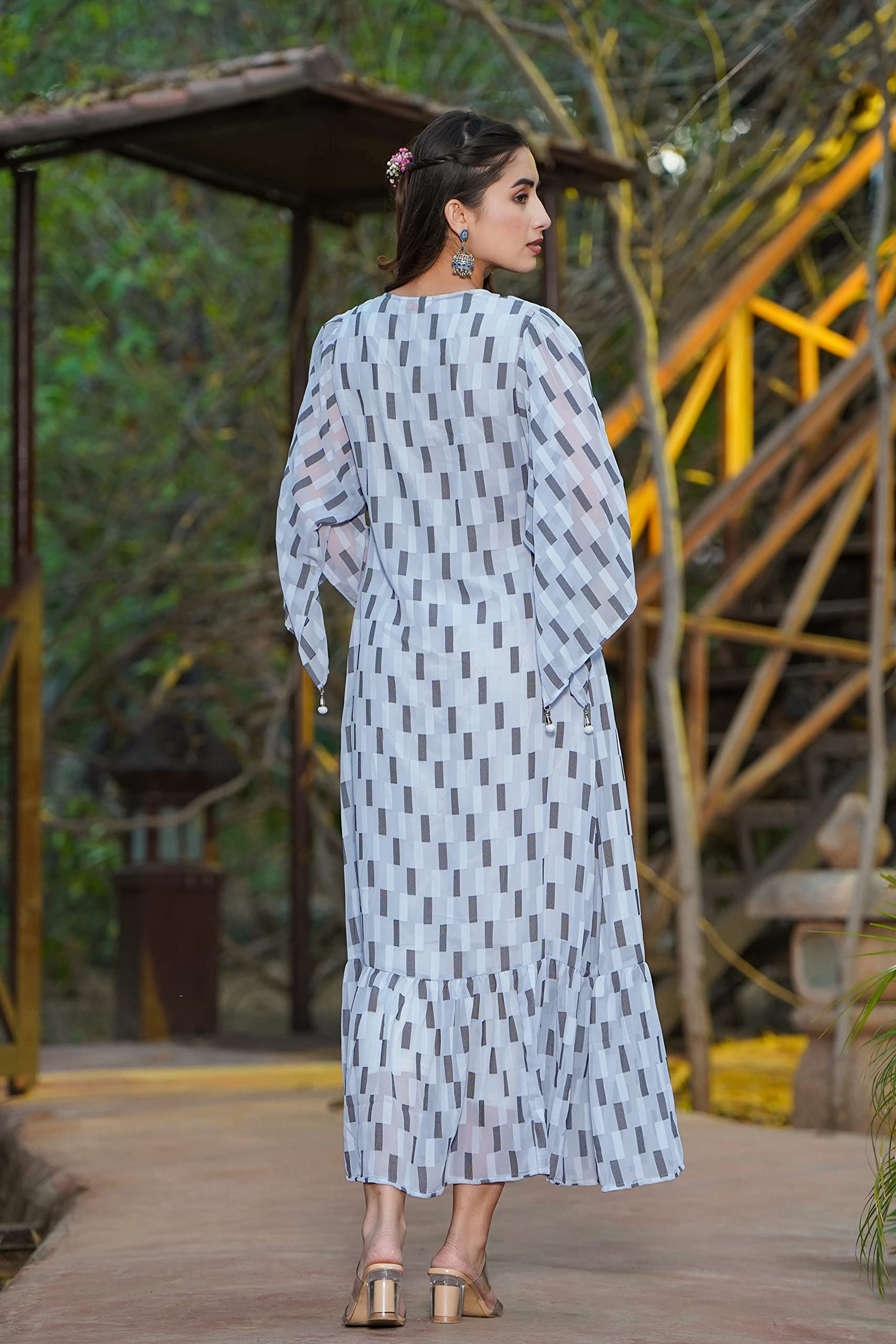Juniper Women's Women Beautiful Grey Checked Tiered Dress - Distacart