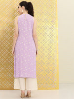 Thumbnail for Ode by House of Pataudi Women Lavender & White Floral Printed Rozana Kurta - Distacart